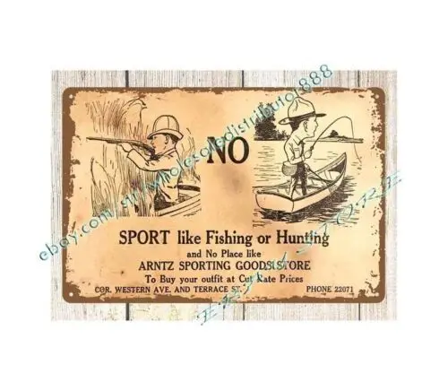 Adolph Arntz Sporting Goods Fishing hunting metal tin sign home plaques
