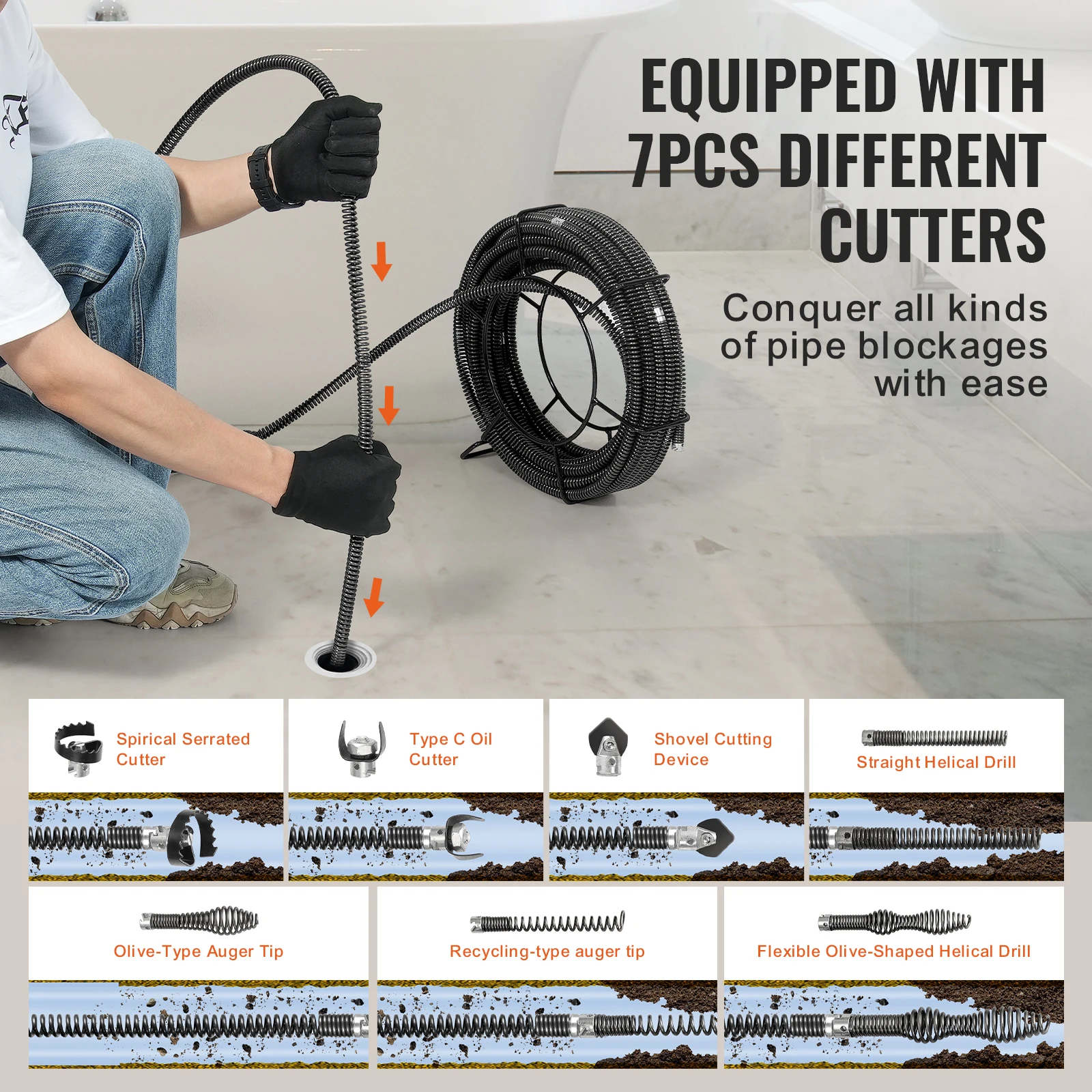 

【Hot】 Drain Cleaning Cable Professional Sectional Cleaner Cable Hollow Core Sewer Drain Auger Cable Sink Floor