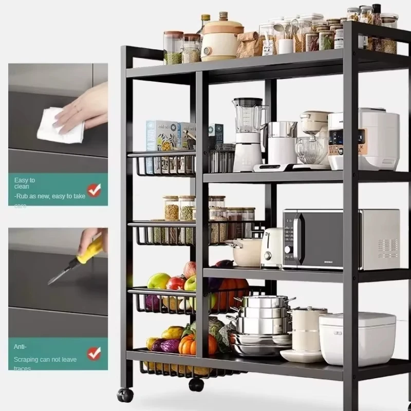 

Kitchen vegetable basket trolley multifunctional storage rack fruit removable rolling cart microwave oven kitchen storage rack