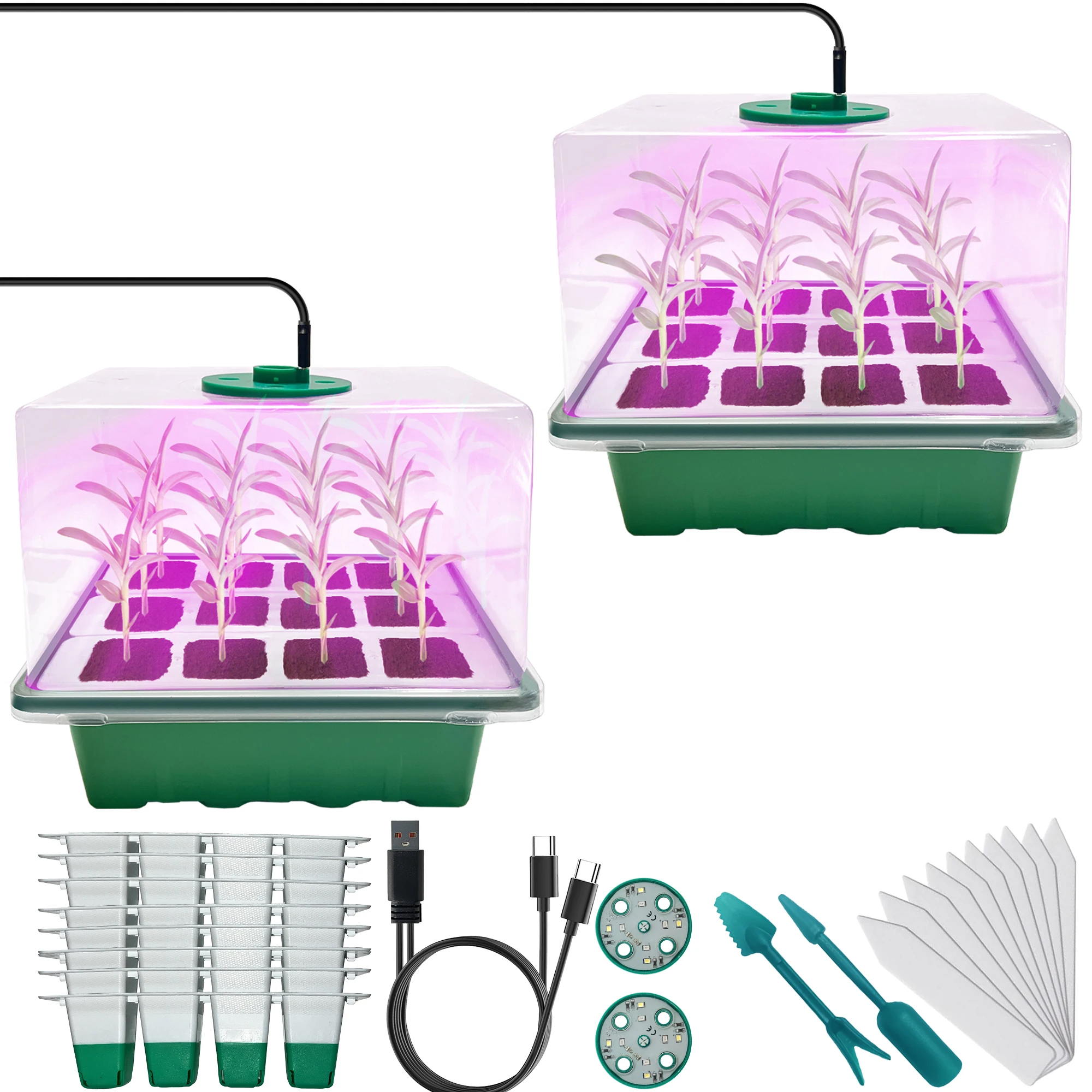 

24-cell seed-starting tray (with soft silicone cells), complete with grow light, reusable pop-up seed-starting kit