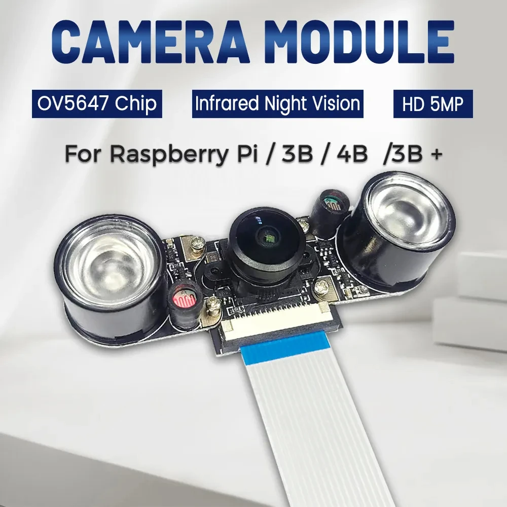 OV5647 Módulo de câmera para Raspberry Pi 3B, 4B, 3B +, foco ajustável, 120, 130, 200, 160 graus, HD, 5 milhões de pixels, visão noturna, 3,6mm