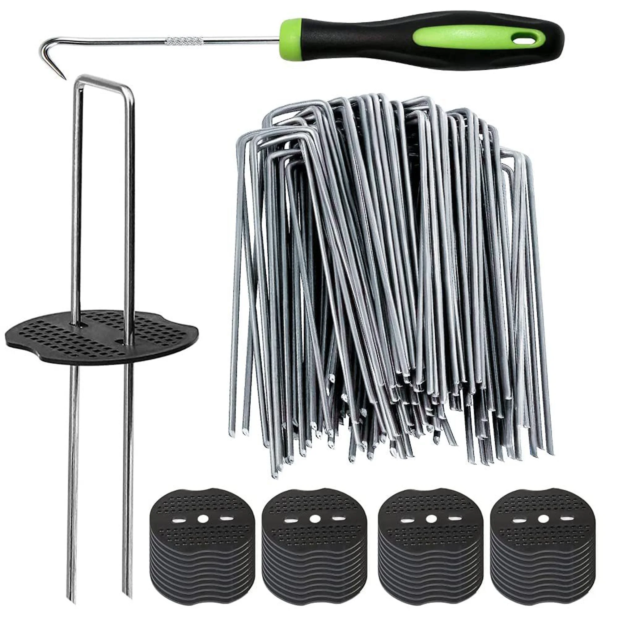 

50pcs U-shaped Ground Nail+50pcs Mat+1 Nail Hook,U-Shaped Fixed Nail Garden Stakes, Ideal Tools for Fixing Lawns and Fabrics