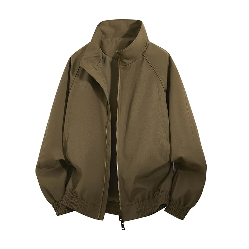 Men's Stand up Collar Jacket Spring New Style Youth Fashion Simple Trend Versatile Top for Casual Wear