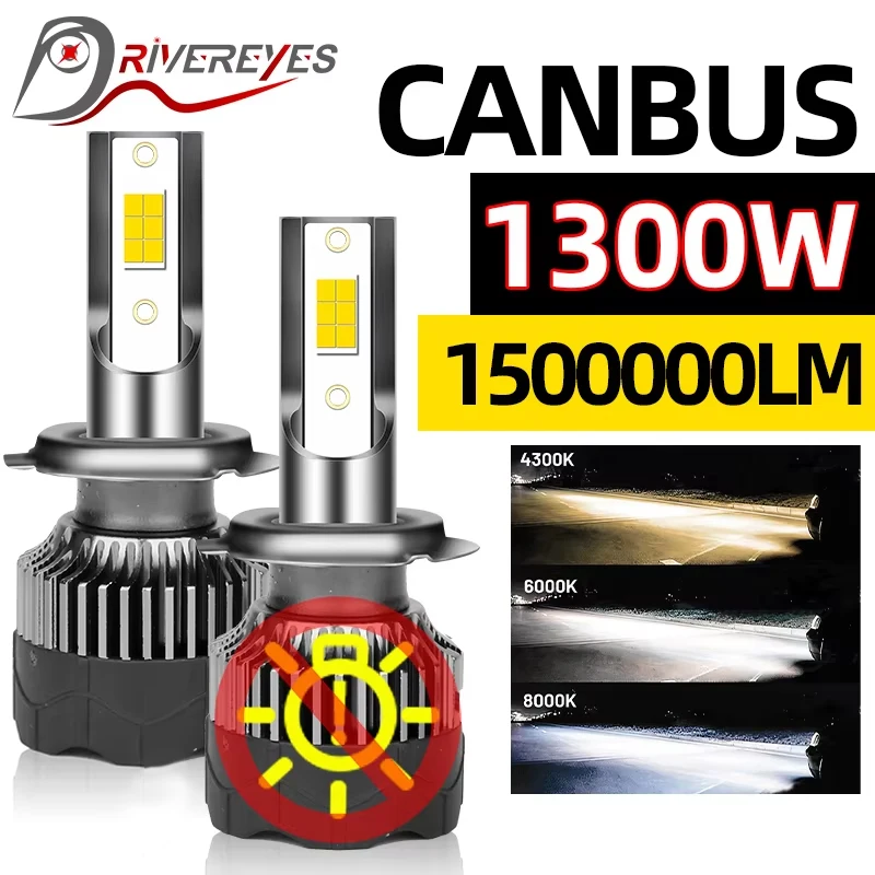 

H4 ED Headlights 1300W Canbus H7 H3 880 881 H27 9007 9008 H13 H11 H1 H8 HB3 9005 HB4 9006 9012 HIR2 4300K 6000K 8000K CSP Chips