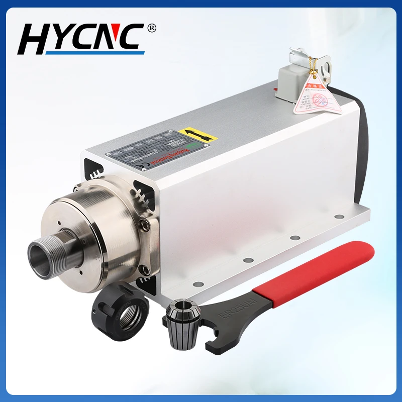 CNC Air-Cooled Spindle Motor 4.5kw ER25 Square Spindle With Flange 4 Bearing 18000RPM For CNC Engraving Woodworking Router