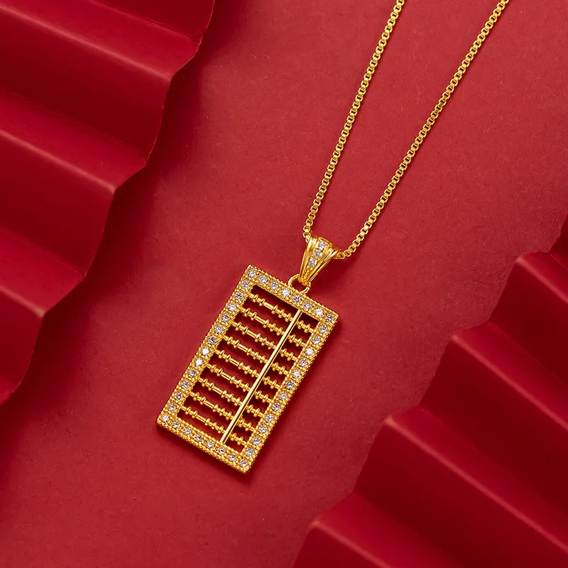 

9999 Real Gold 24K Trend Lucky Wishful Abacus Pendant, Niche Micro-inlaid Abacus Clavicle Necklace Temperament Advanced Sense