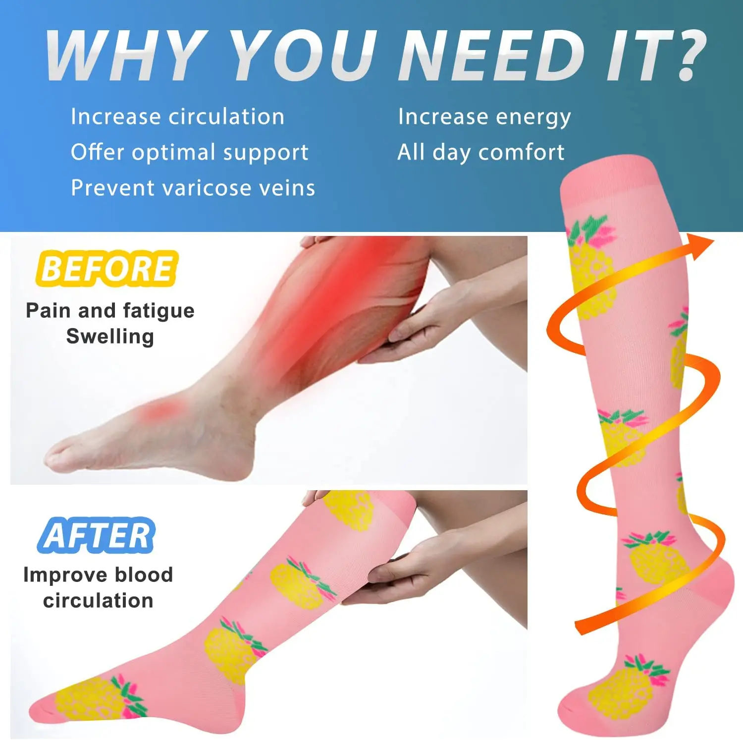 Running Men Women Compression Socks for Anti Fatigue Pain Relief 20-30 Mmhg Pregnant Edema Compression Socks Fit for Sport Socks