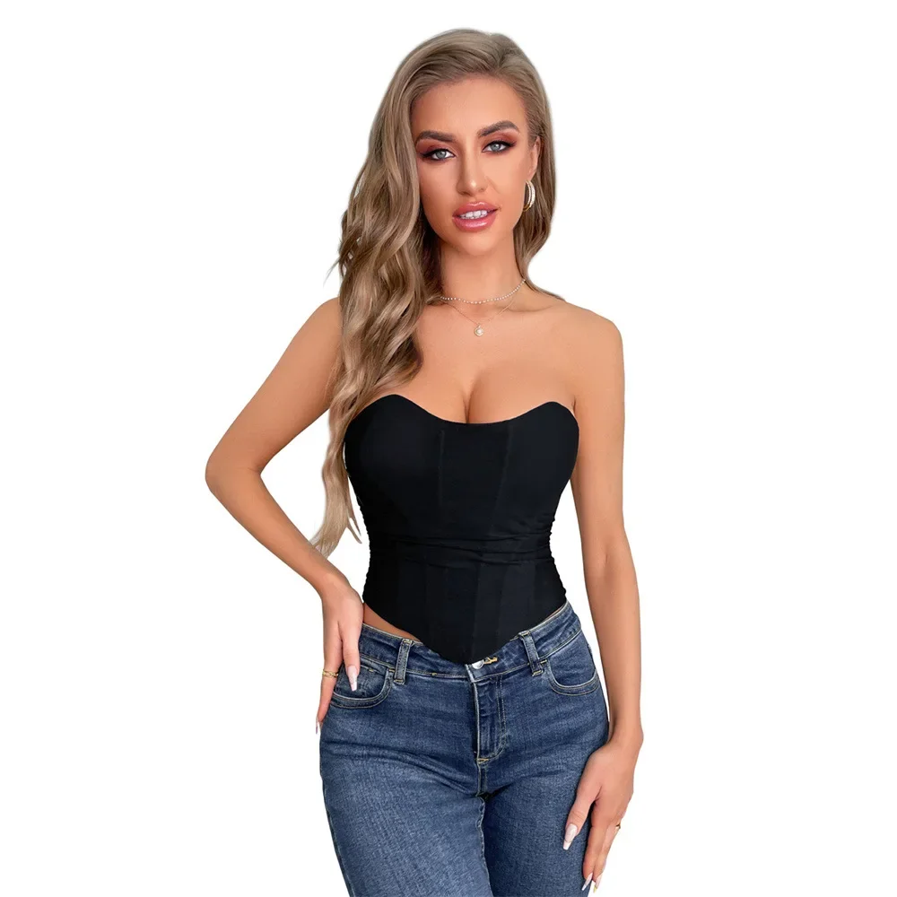 Women Three-Dimensional Fishbone Bustier Crop Top Elegant Ruched Bustier Body Shaper Overbust Corset Vest Plus Size