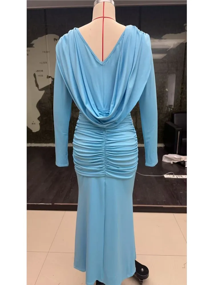 Abito con giunture in rete slim fit plissettato Primavera Estate Abito da festa elegante con coda di pesce monospalla in tinta unita da donna