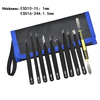 10Pcs ESD Tweezers Repair Tool Kits Anti-static Precision Stainless Steel Tweezer in Bag