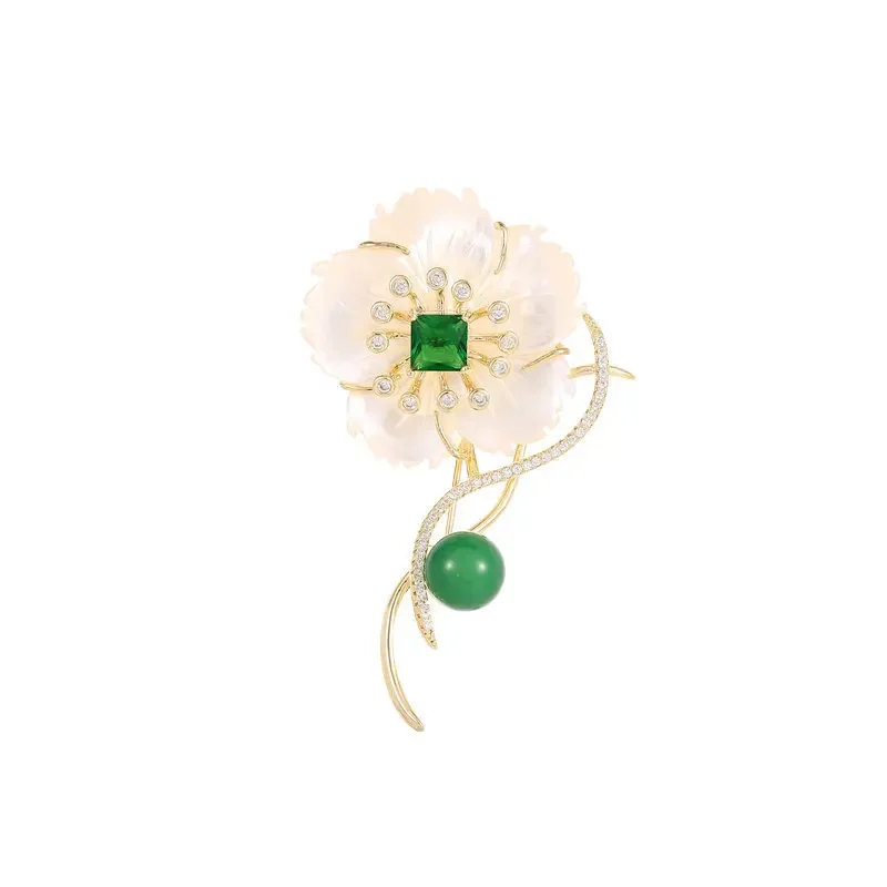 Spilla retrò ed elegante, cheongsam, abito da sera, cappotto, spilla fiore di conchiglia di madreperla naturale di fascia alta9526