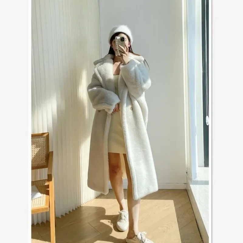 Lamb wool coat women\'s winter warm teddy bear coat long loose cotton thickened lazy fur coat trendy