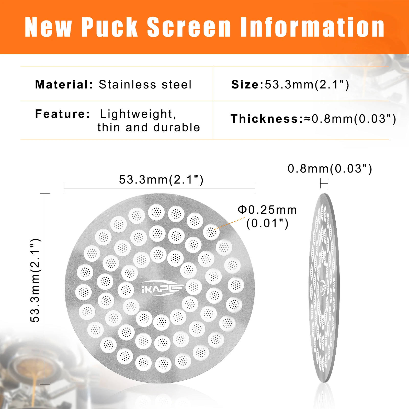 IKAPE-Écran de rondelle de café expresso V2, filtre moulu réutilisable, ultra-fin, acier inoxydable 0.8, qualité alimentaire, 304mm