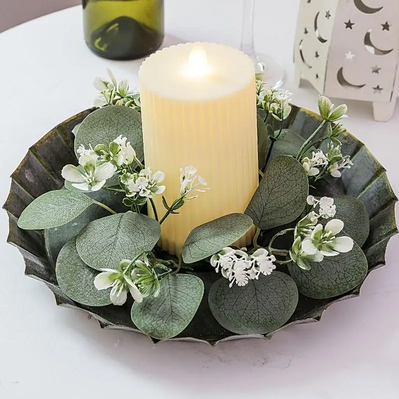 Wedding Candle Rings Artificial Leaves Candle Decoration Rings Faux Boho Wreath Pillar Candle Holders For Wedding Parties