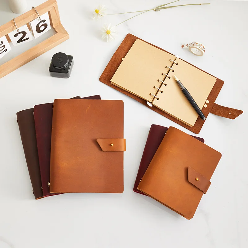 Retro Crazy Horse Leather Loose-leaf Handbook First Layer Cowhide Loose-leaf Book Genuine Leather Notebooks and Journals