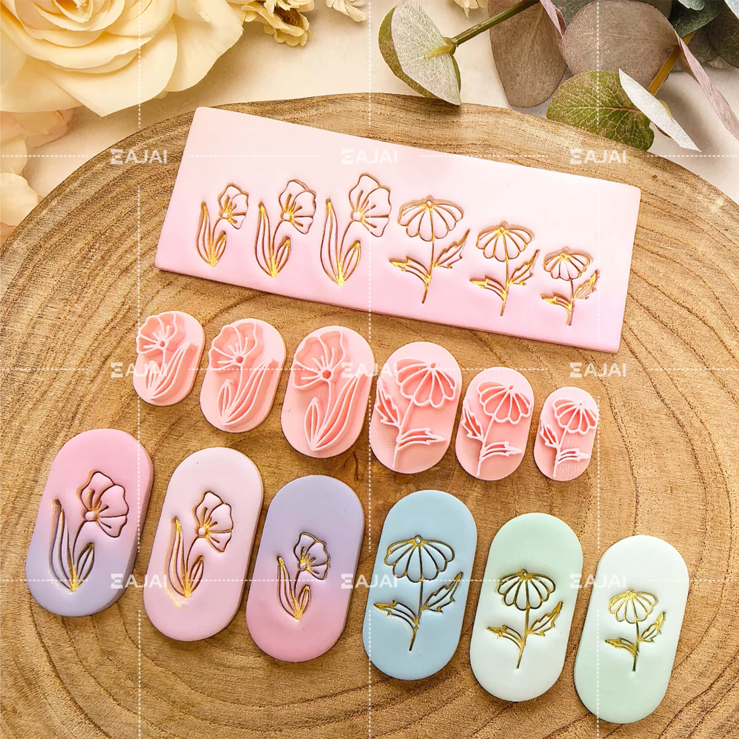 

6Pcs Set Flower Leaf Polymer Clay Cutters Cutting Molds for Earrings Jewelry Making Professional Grade Clay Tools