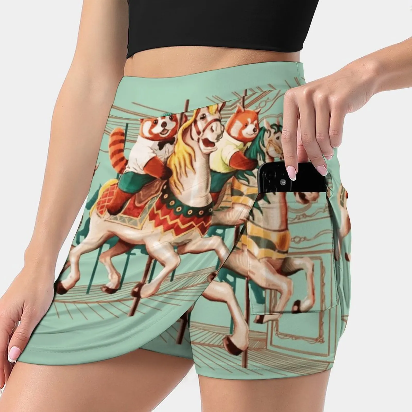 Red Pandas Carousel Women'S Summer Fake Two Piece Skirts Casual Sports Beach Skirt Girl Skorts Red Panda Save Red Pandas Save