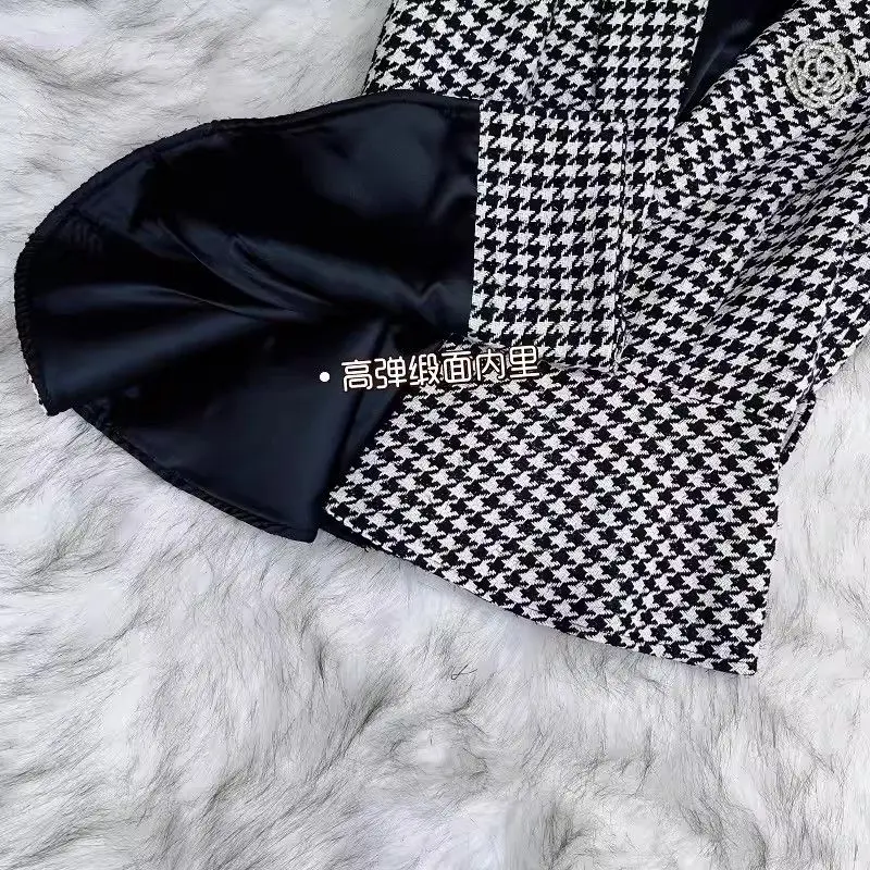 Setelan pesta Prom wanita, elegan Chic mantel Jacke atas dan rok dua potong Set untuk pakaian wanita musim dingin Houndstooth pakaian kerja