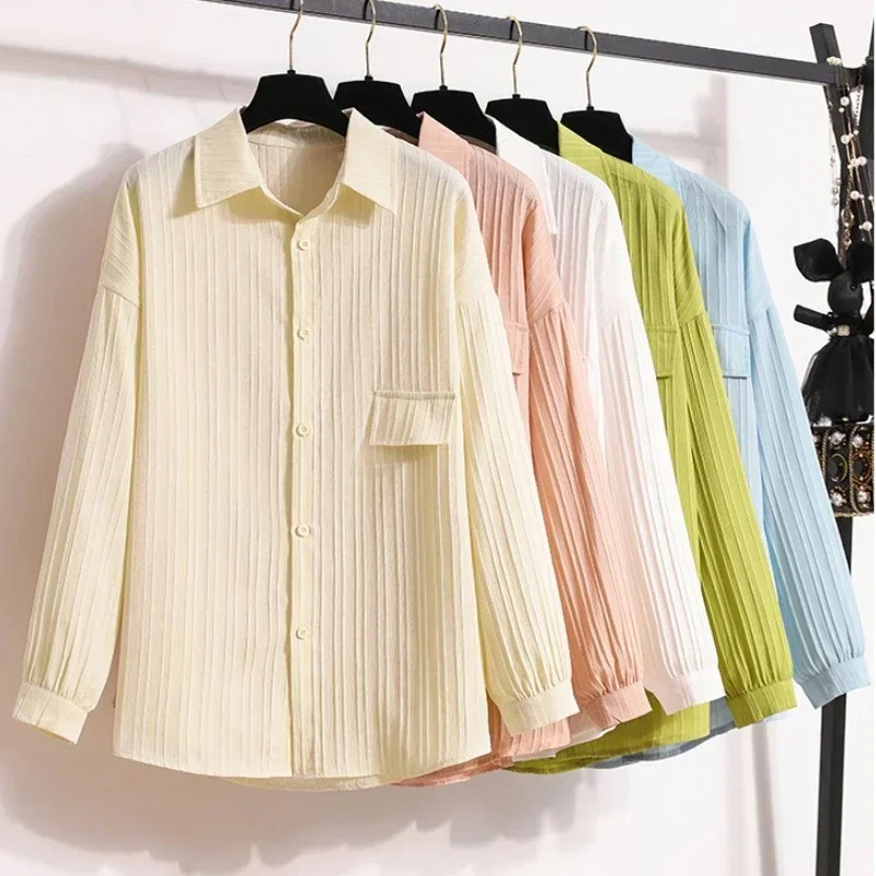 

2026 Women's Polo Collar Blouse Fashion Solid Color Long Sleeve Sun Protection Shirt Elegant 2025 Summer Casual Outerwear