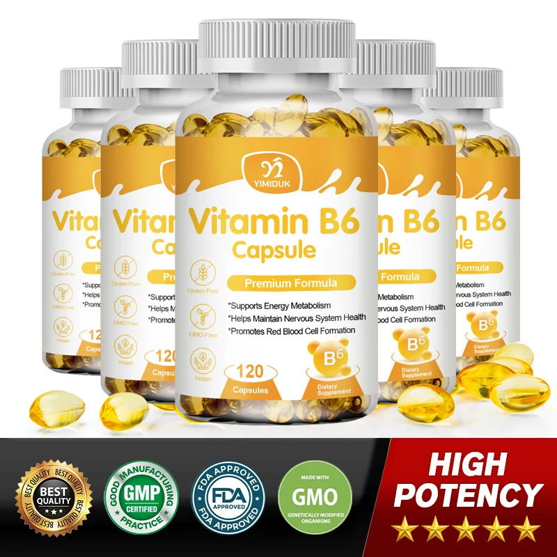 Vitamin B6 Capsules Energy Metabolism Helps Cardio Vascular Health and Kidney & Eye Health B Complex Supplement