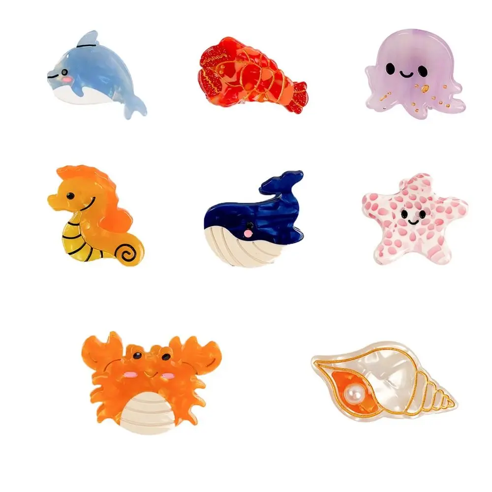 Cartoon Small Hair Claw Clip Lobster Sea Horse Acetate Ocean Series Hairpin Whale Hair Accessories Barrette Girls