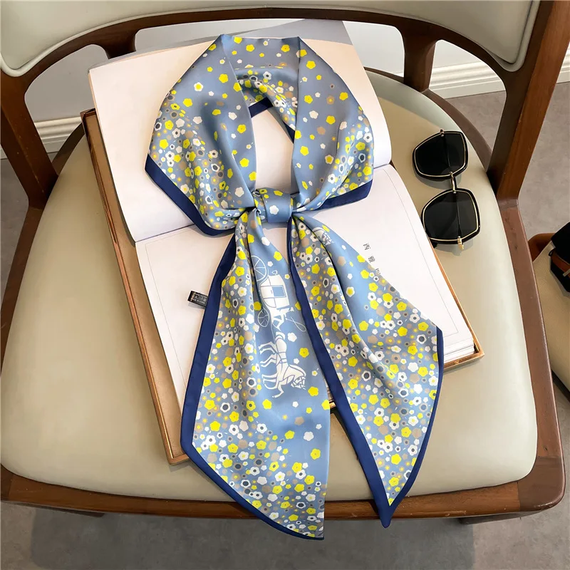 Fashion Print Long Silk Scarf For Women Luxury Hair Band Soft Stain Silk Ribbon Tie Neck Bag Scarf Wrist Belt For Daily Wear