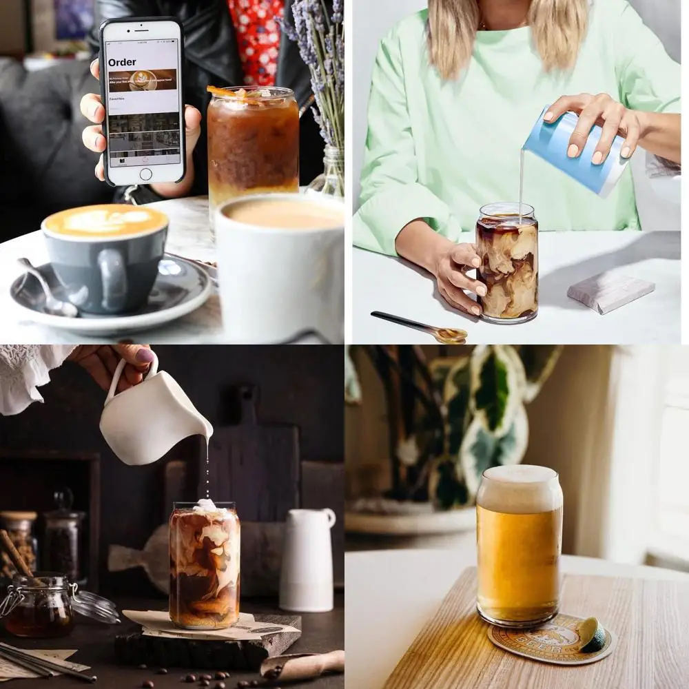 

Drinking Glasses Set of 10 - Can Shaped Glass Cups, 16oz Iced Tea/Coffee Glasses, Hurricane Tumbler Glass, Cocktail Whiskey Soda