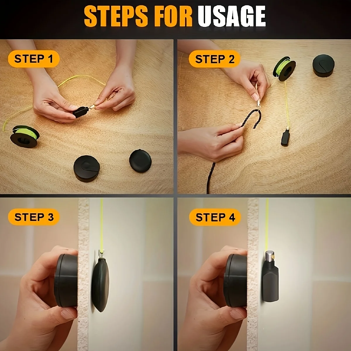 Magnetic Wire Puller Tool with Nylon Coated Hook & Flexible Green-Yellow Line for Threading in Pipes Dark Lines Electrical Work