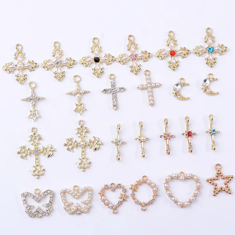 DIY earrings earrings material sweet cool girl alloy pendant pearl rhinestone butterfly moon cross spot