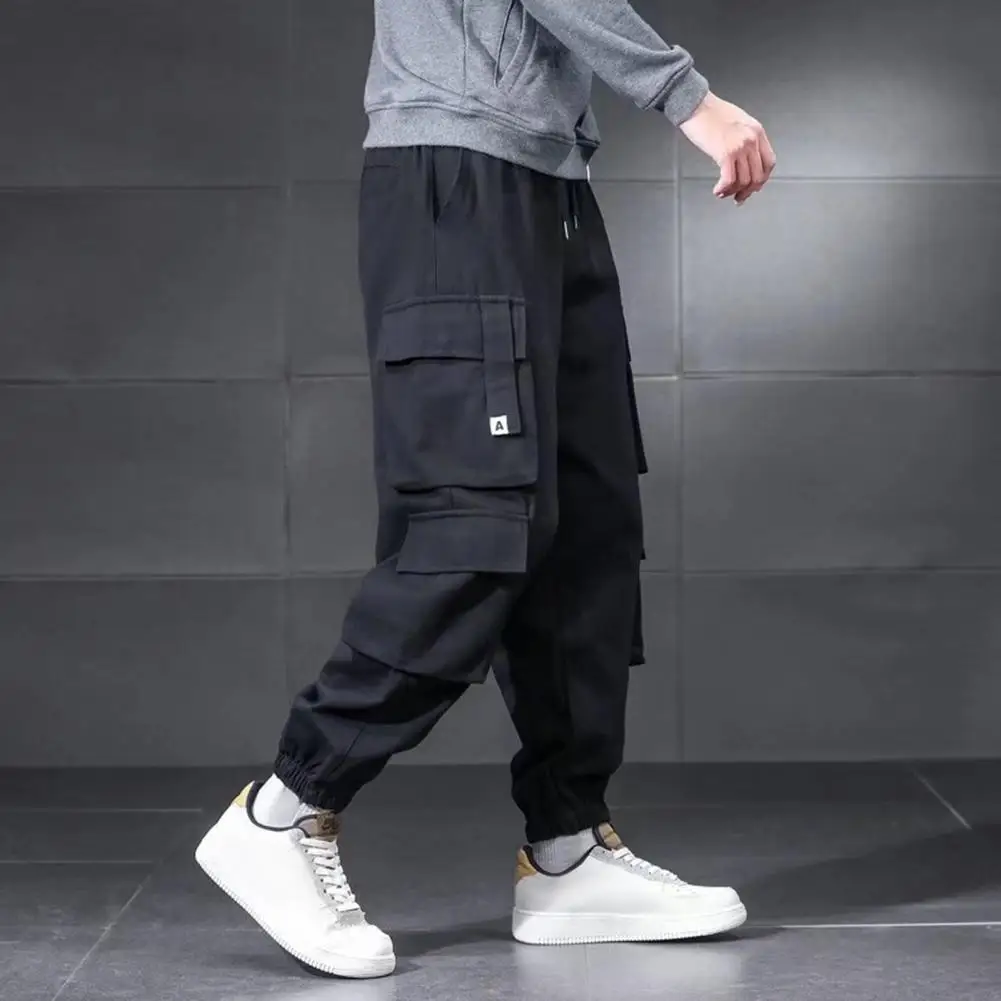 

Streetwear Trousers Men's Cargo Pants with Drawstring Waist Ankle-banded Design Featuring Multiple Pockets American for Daily