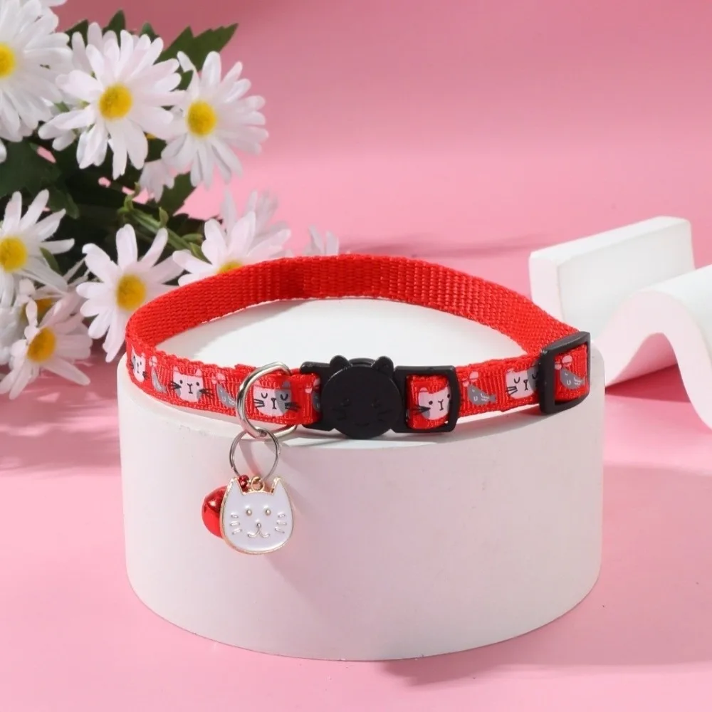 Cute Adjustable Cat Collars Bell Quick Release Buckle Kitten Necklace Cartoon Cat Pattern Cat Accessories For Dogs