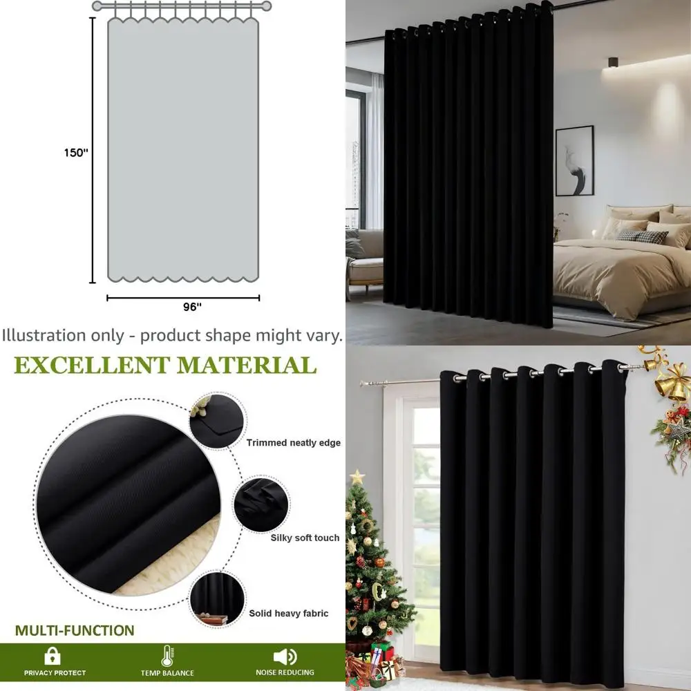 

Thermal Insulated Blackout Patio Door Curtain, 12.5ft Wide x 8ft Tall, Black