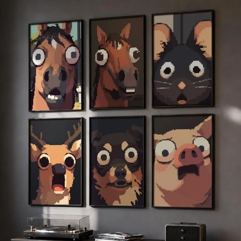 Funny Pixel-style Animals Poster HD Wall Art Wall Stickers Home Living Room Bedroom Bar Office Decor Prints
