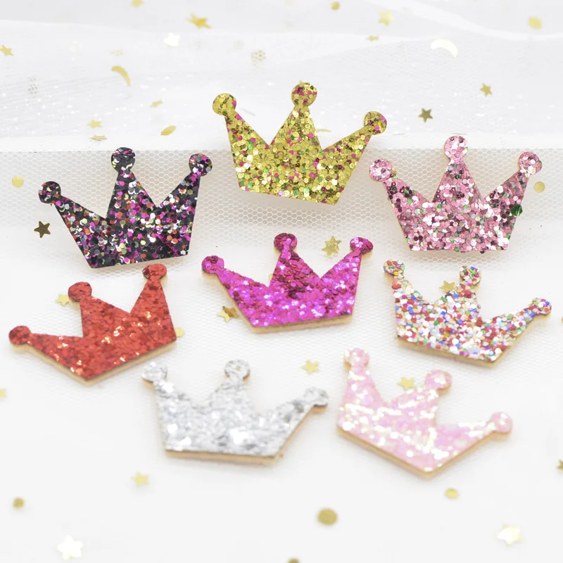 20Pcs Glitter Fabric Padded Appliques Sequins Crown Patches for Crafts Clothes DIY Hair Clips Wall Sticker Cake Decor