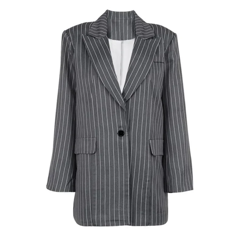 Elegant Women Blazer Striped Long Sleeve Loose Coat Suit Sexy Open Front Office Lady Jacket Outwear