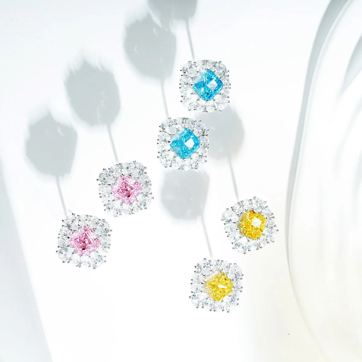 PT950 Platinum Gold Earrings for Women - Formal Jewelry - Zircon Earrings - Ice Flower Cut Radiant Cut Earrings