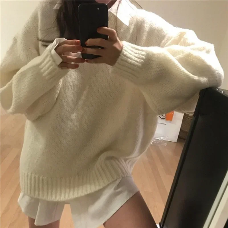 Women Jumpers 2021 Autumn Winter New Candy Color Sweater Korean Style Loose Thic Warm Knitted Pullover Orange Oversized Sweaters