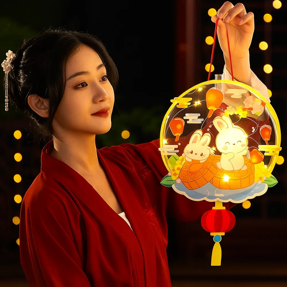 

Transparent Mid-Autumn Festival Lantern Waterproof LED Glowing Handheld Rabbit Lantern Luminous Handmade Cartoon Rabbit Lamp