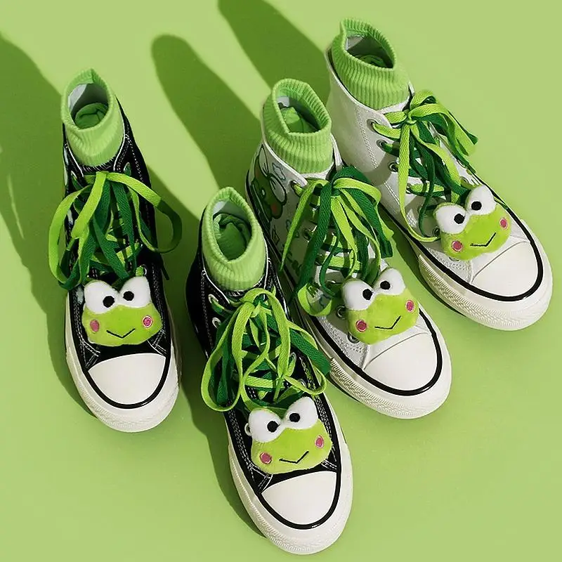 Zapatos de lona de rana verde, zapatos informales de dibujos animados para estudiantes, zapatos altos para caminar, zapatos planos deportivos para mujeres y hombres adultos
