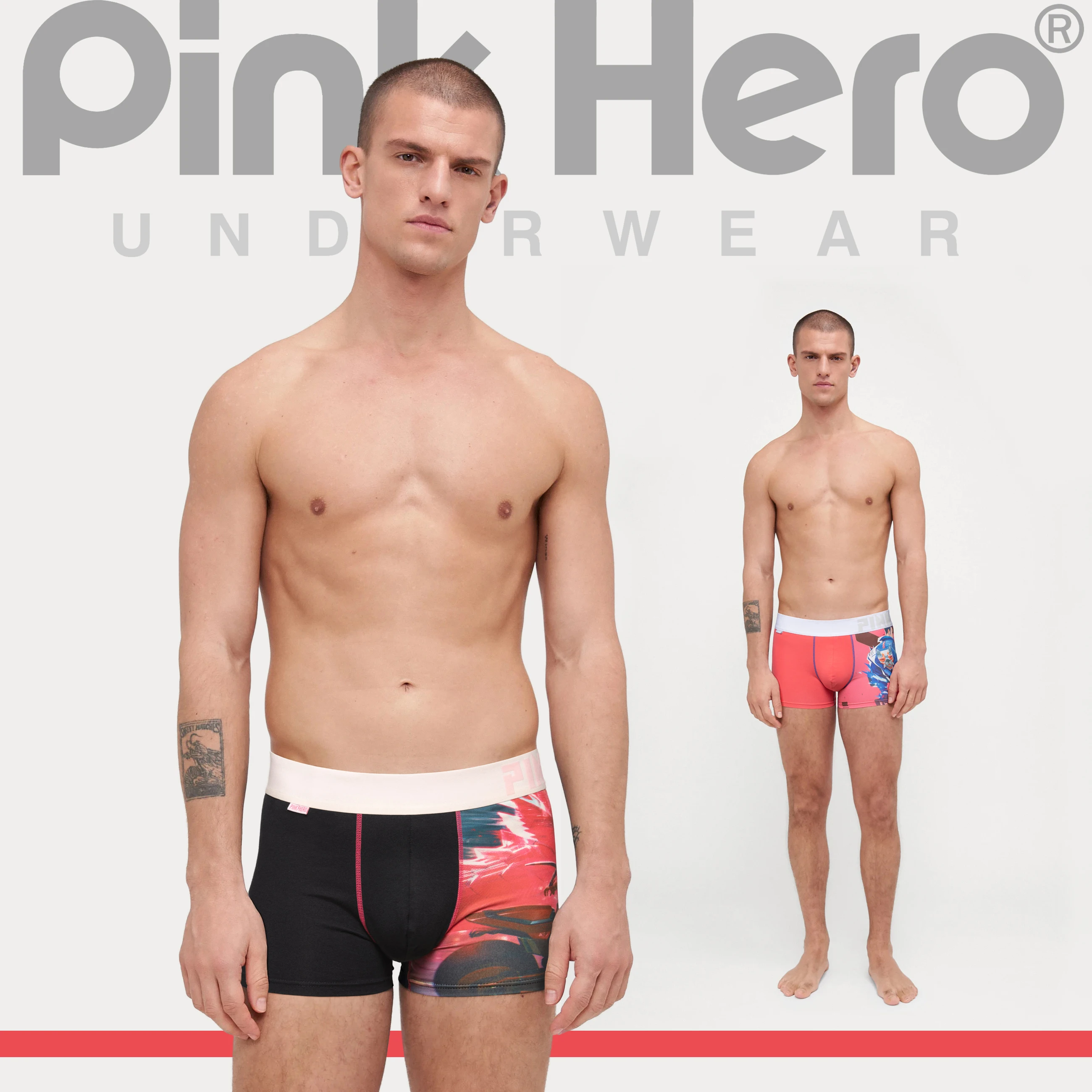 PINK HERO 540 High-Precision Digital Printing Men's Cotton Boxer Briefs ，Pocket Original Underwear Panties Underpants