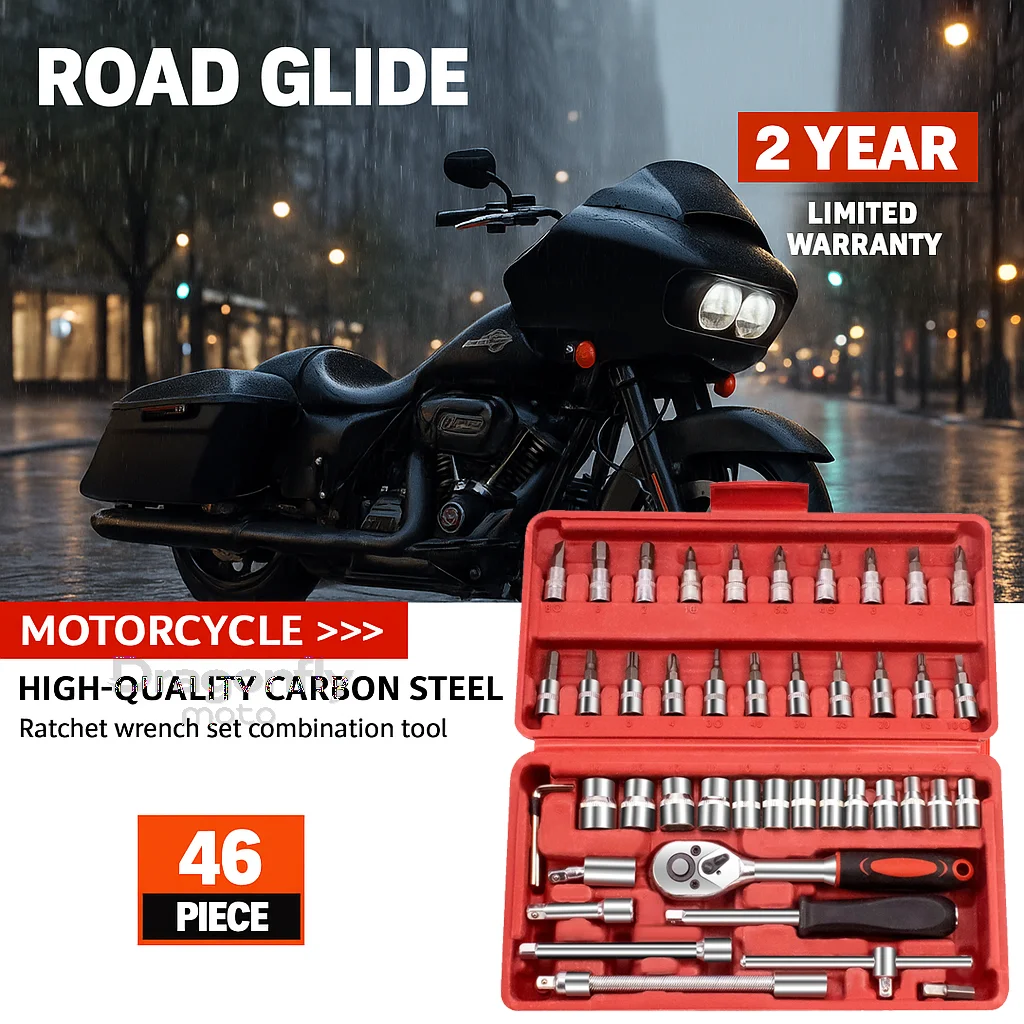 46-teiliges Auto-Reparatur-Werkzeug, 1/4-Zoll-Steckschlüsselsatz für Harley Davidson Softail Sportster VRSC Touring X48 883 1200 Street Glide