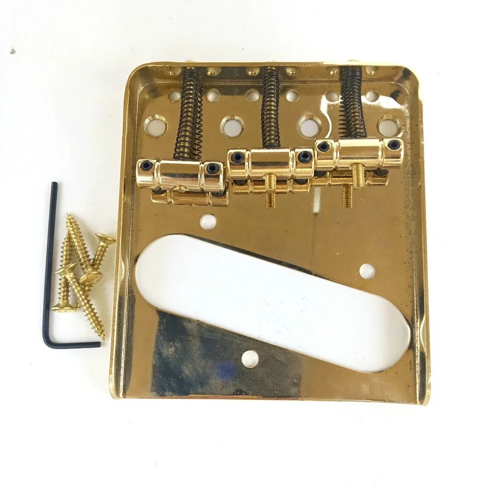 

6 String Electric Guitar Bridge & Stringing Board - Folding Edge Bridge with 3-Digit Adjustable Saddles, Chrome/Black
