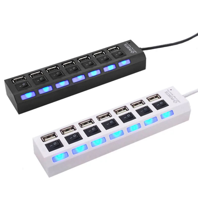 محول USB Hub 2.0 عالي السرعة ، متوسع ، موزع USB متعدد ، موسع متعدد ، مفتاح مصباح LED للكمبيوتر الشخصي ، الكمبيوتر المحمول ، الجديد ، 4 منافذ ، 7 منافذ