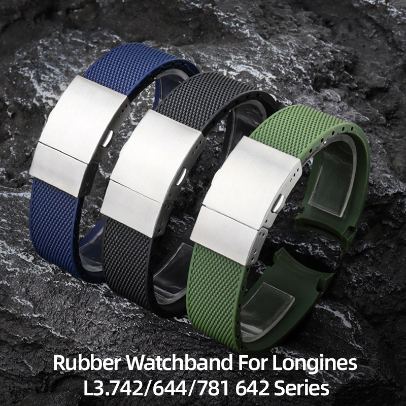 

21mm Rubber Watchband for Longines master Conquest HydroConquest L3 781 782 Black Green Blue Silicone Waterproof Watch Strap