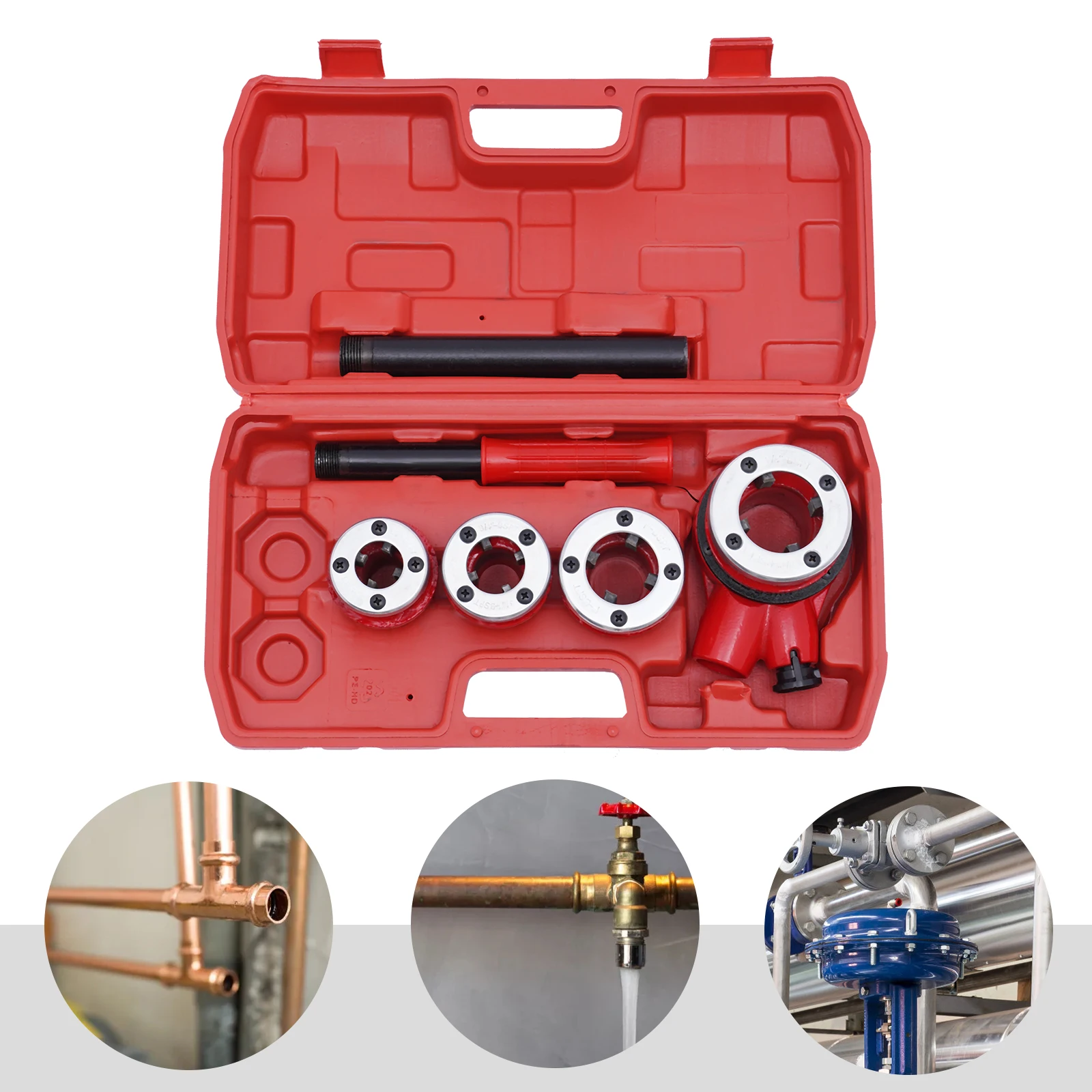 Pipe Threading Kit BSPT Thread Cutting Steel Threader Plumbers Set with 4/6 Threading Dies Manual Pipe Threader Tool Kit