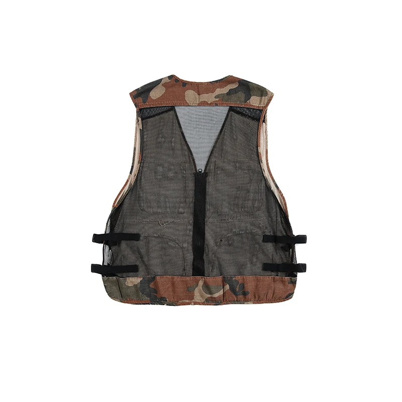 Camouflage Splice Mesh Multi Pocket Vest Men Loose Casual Vintage Cargo Vest Cityboy Outdoor Waistcoat Women Sleeveless Jacket