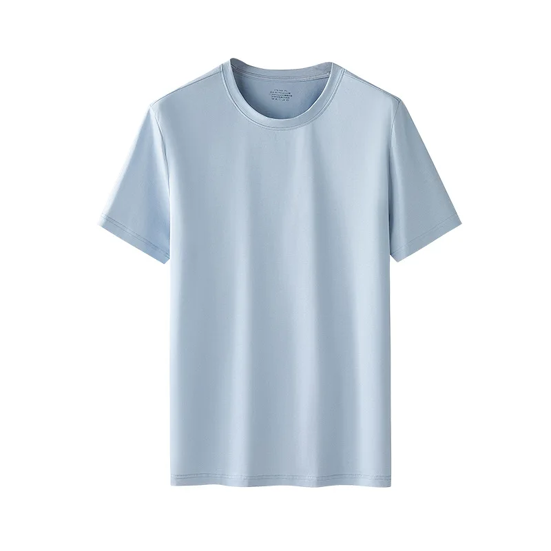 2026 Mercerized Cotton Men's Cool and Antibacterial T-shirt Short Sleeve Solid Summer Wrinkle Resistant Round Neck Tops Tees New