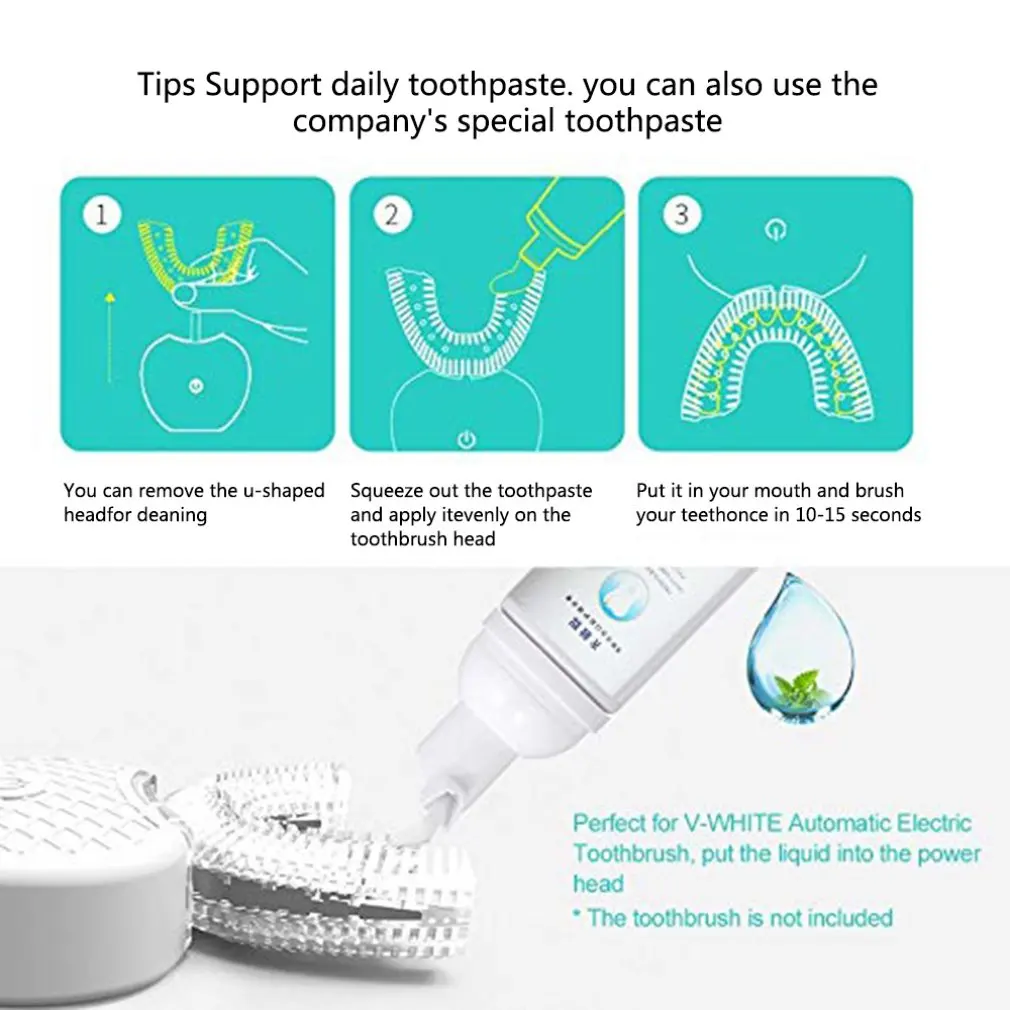 U Shape 360 Degree Automatic Lazy Sonic Electric Toothbrush Cold Blue Light Tooth Whitening Tool Ultrasonic Tooth Cleaner Brush