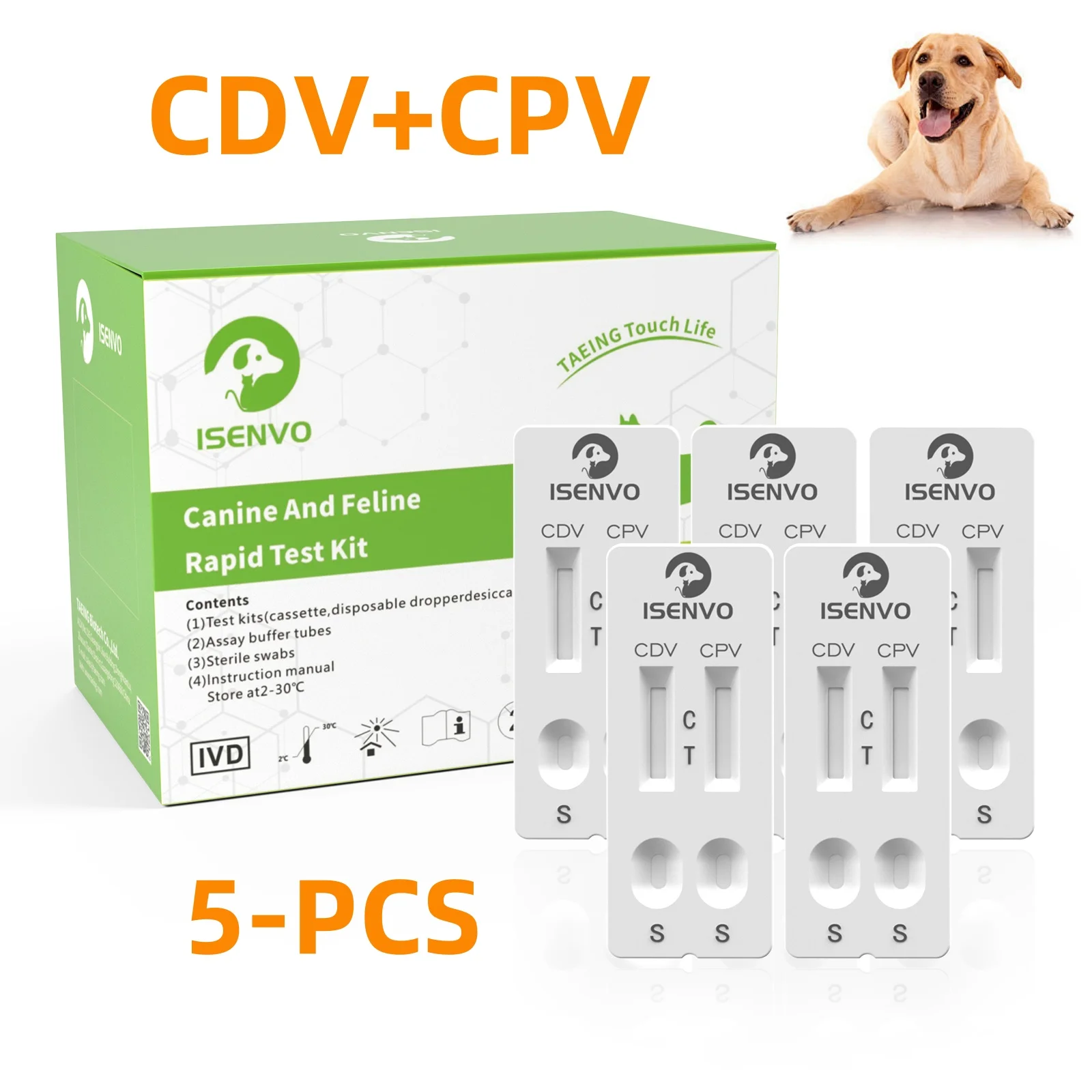 5 Pcs Canine CPV+CDV Combo Rapid Test Kit  Dog  Home Health Detection