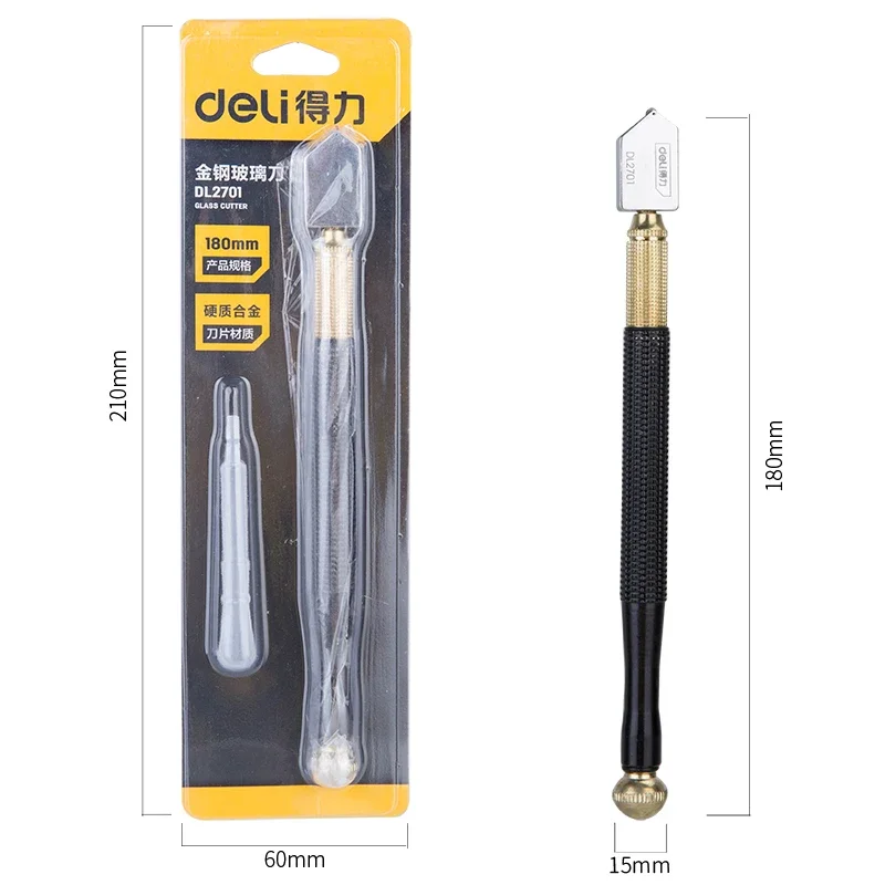 デリ高品質ガラスカッター小型スチール刃付き滑り止めハンドル耐久性のあるダイヤモンドカッターヘッドで精密な切断が可能